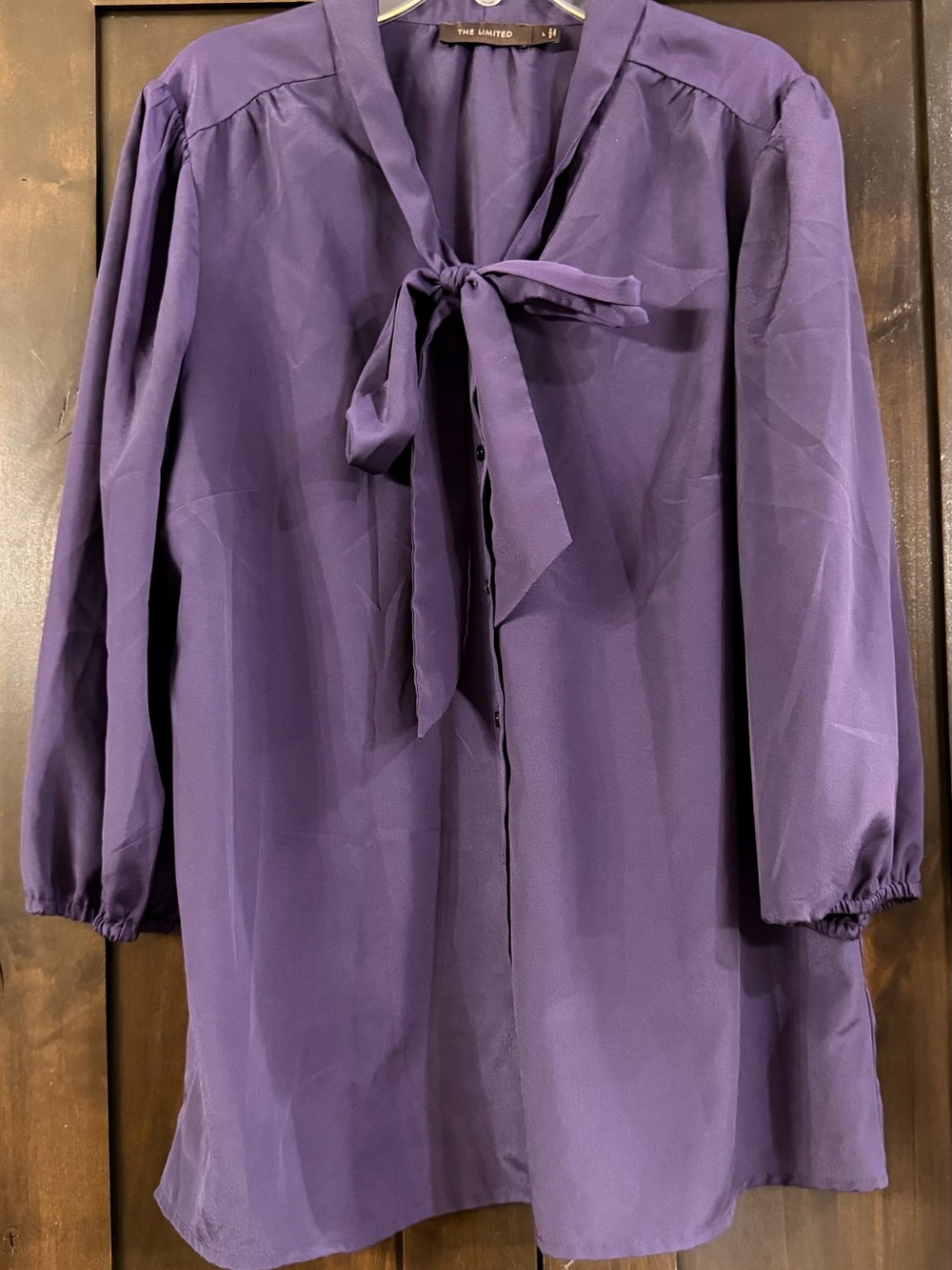 The Limited Royal Purple Tie Neck Blouse Sz L